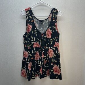 Torrid Tank Top 2/2X Button Front Floral Cottagecore Boho Black Pink V Neck